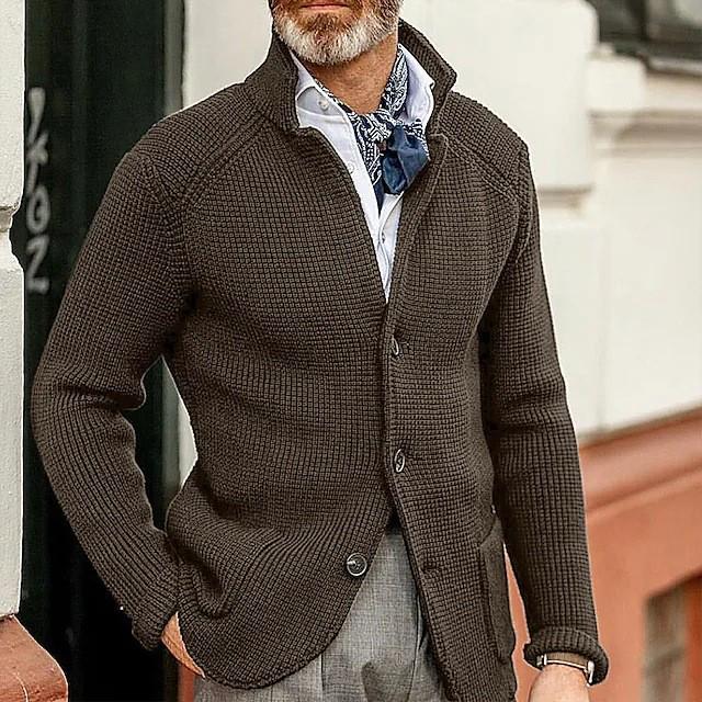 Men's Slim Fit Knitted Sweater - Solid Color, Turn-Down Collar, Long Sleeve, Trendy Brand for Fall/Winter