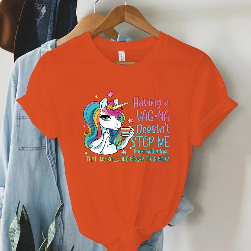 

Футболка Радужный Единорог Смешные Мультяшные Топы Летняя Женская Уличная Одежда Y2K Эстетика Футболки Гранж Харадзюку Футболка Женская 4XL