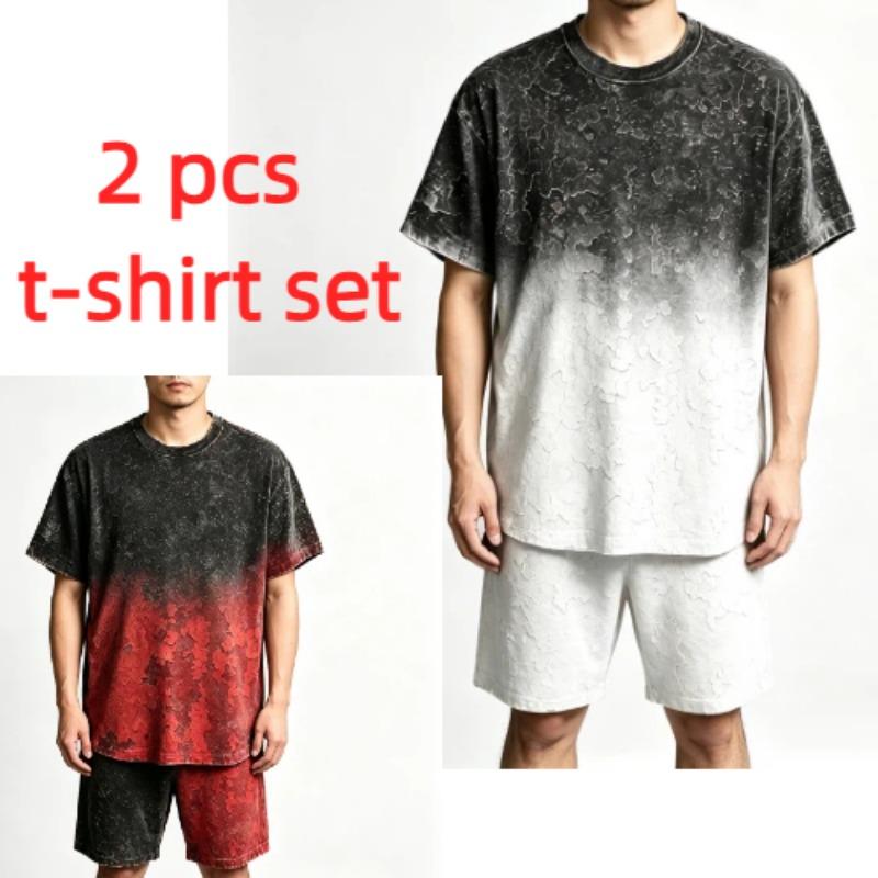 Summer Y2K Vintage Fun Rust Cracks Graphic Printed Round Neck Short Sleeved Kids T-Shirt And Shorts Set Boy's and Girl's T-shirt Shorts Set