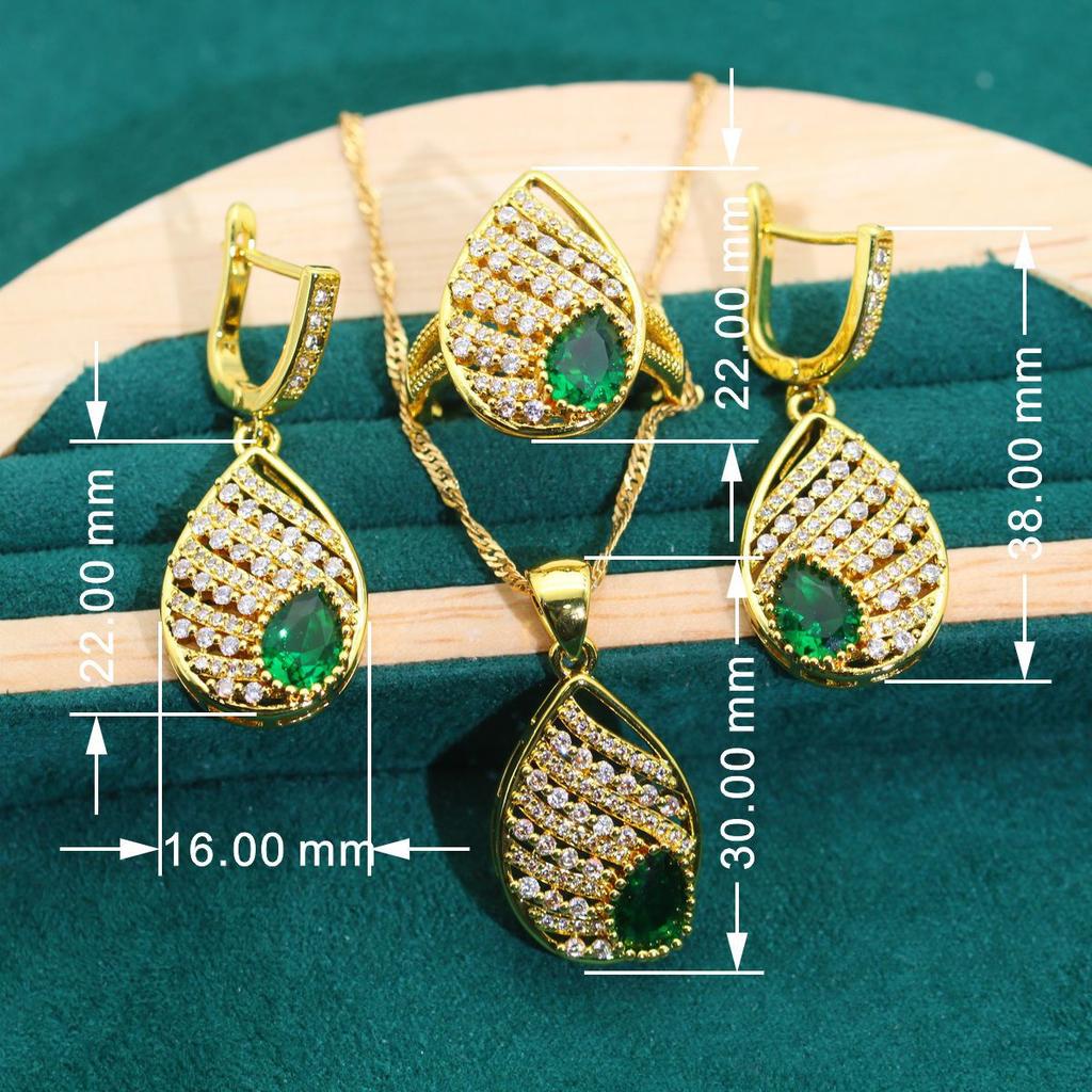 Europe and The United States Set Micro-green Jewelry Anti Allergic Zircon Necklace Earrings Earrings Ring Jewelry Set