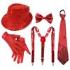 Pailletten Fedora Hoed Stropdas Bretels Stropdas Handschoenen Set voor Volwassenen Unisex Kostuum Accessoires voor Feest Evenement