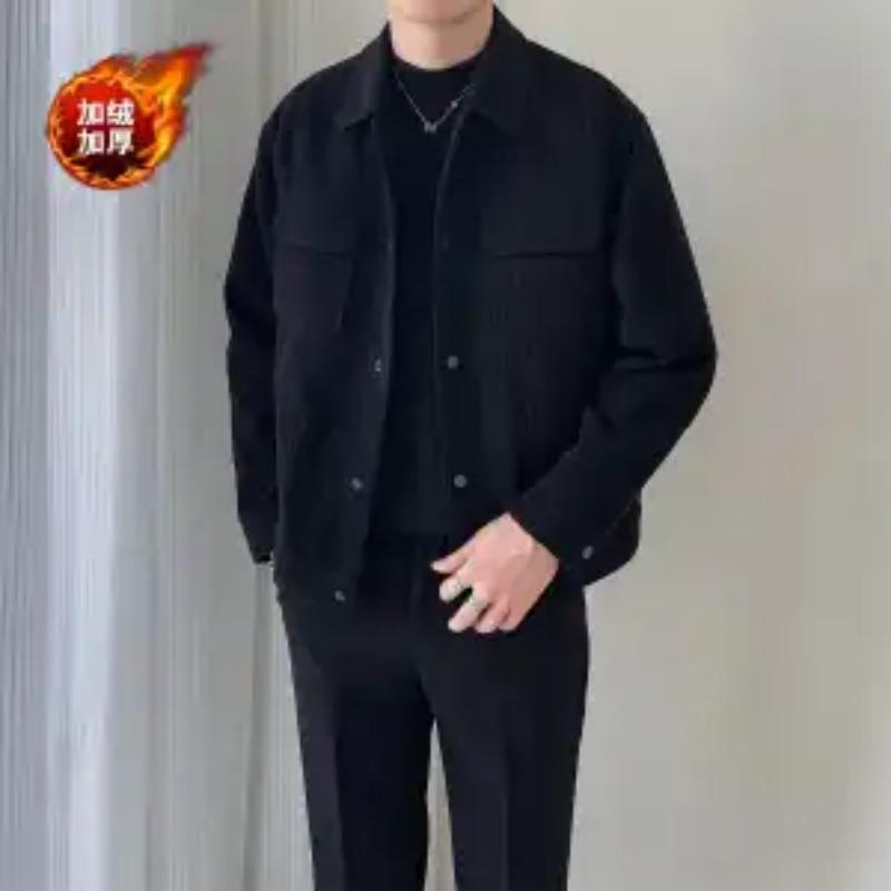 Corduroy Jacket Men's Autumn Winter Workwear Lapel Loose Velvet  Solid Color Clothing