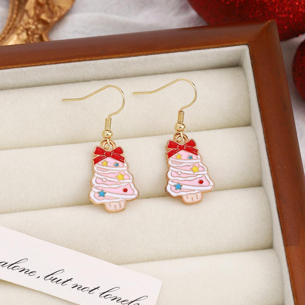 Cartoon Drip Santa Earrings, Personalized Christmas Column Elk Gingerbread Man Earrings
