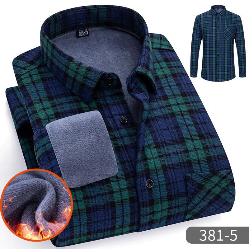 Men's Stylish Plaid Shirt, Long Sleeve, 100% Cotton, Brushed Velvet, Thickened for Spring and Winter.