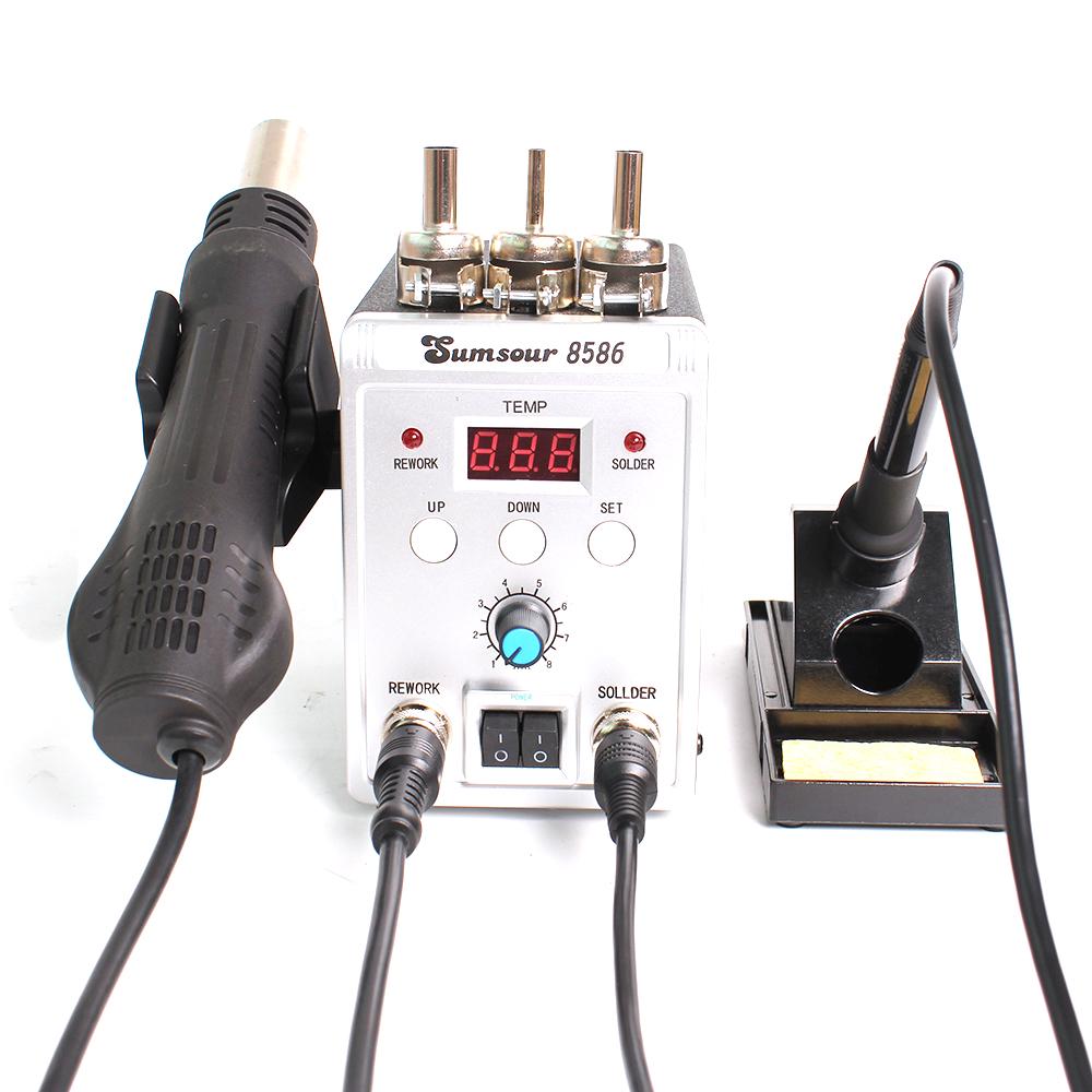 2 in 1 8586 Soldering Iron Station Hot Air Gun SMD Rework Digital Solder 750W UK