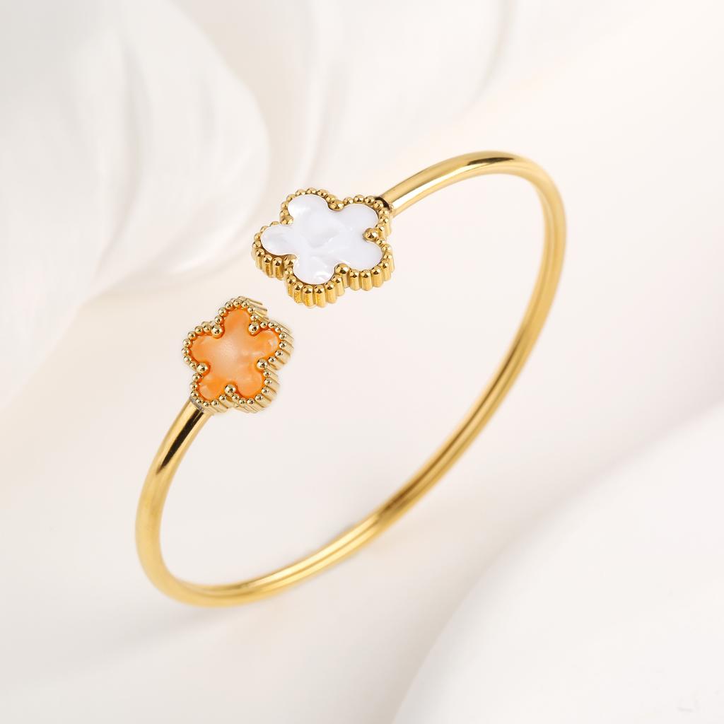 New Creative Stainless Steel Five-Leaf Flower Open Bangle Temperament For Woman Party Birthday Zircon Gift Daily Wear Clover