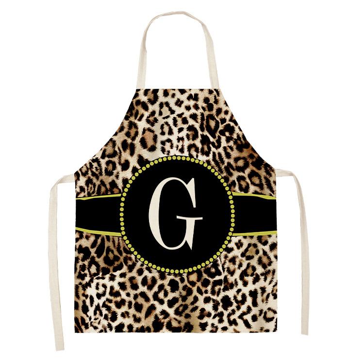 Leopard Monogram Linen Apron Baking Ladies Apron Kitchen Cooking Men Coffee Apron
