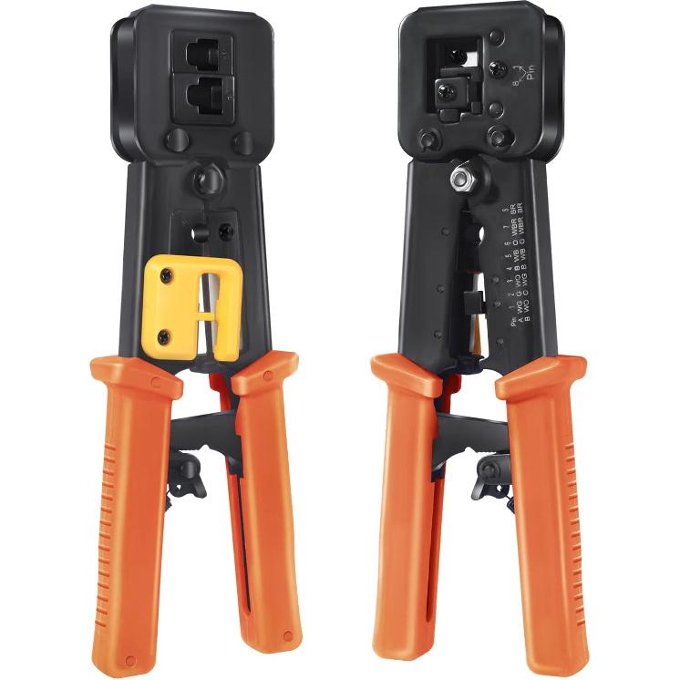 RJ45 Crimp Tool Ethernet Crimper for RJ45 Cat6 Cat5 Cat5e Pass Through Connectors and RJ12 Plug Ends with 50PCS RJ45 Cat6 Connectors, RJ45 Cable