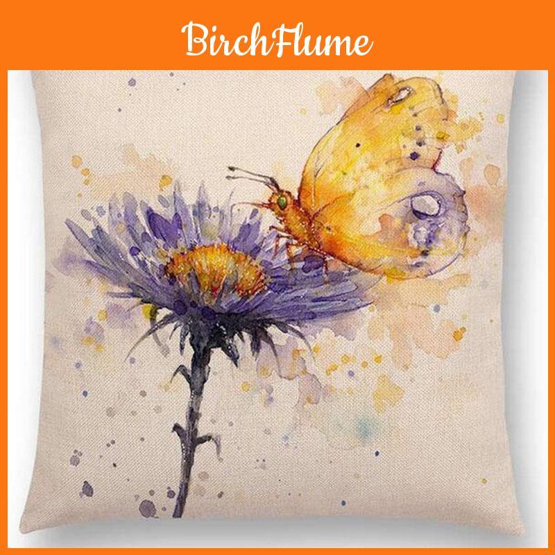 Elegant Watercolor Lion Flowers Butterfly Lane Bird Wren Cushion Cover Pillow Case For Home Dcor