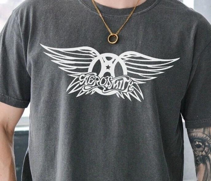 

Aerosmith Wings Logo T-Shirt Rock Band on Vintage Black Comfort Colors 1717 Tee XL