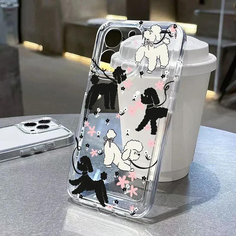 Graffiti Cartoon Dog Cat Phone Case For iPhone 15 Pro Max 14 12 13 11 16 16e Case X XR XS 7 8 Plus SE 3 Transparent Soft Cover