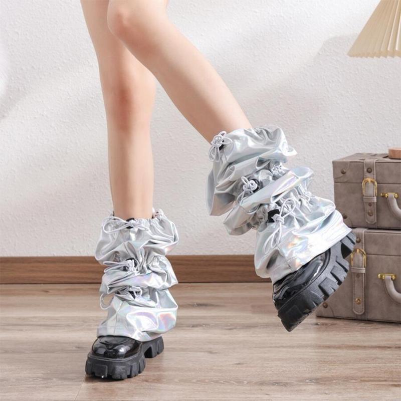 Japanische Frauen Süßes Mädchen Beinstulpen Lange Socken Harajuku Punk Kordelzug Holografische Beinabdeckung mit Verstellbarer Länge