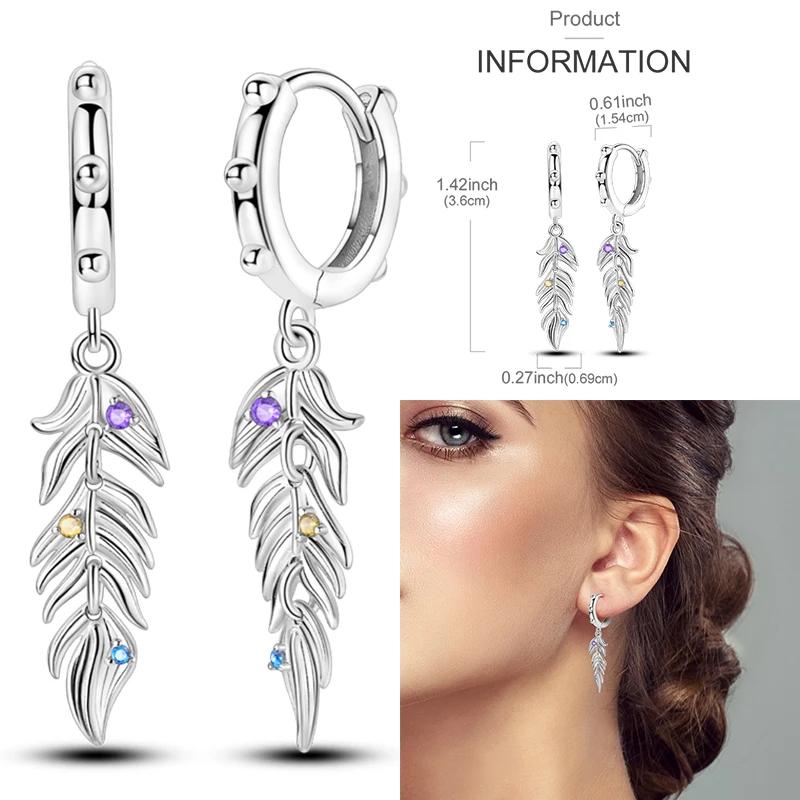 925 Sterling Silver Love Feather Moon Star Heart Earrings Fit Original Charms Hoop for Women Girls Stud Earring Jewelry Gifts