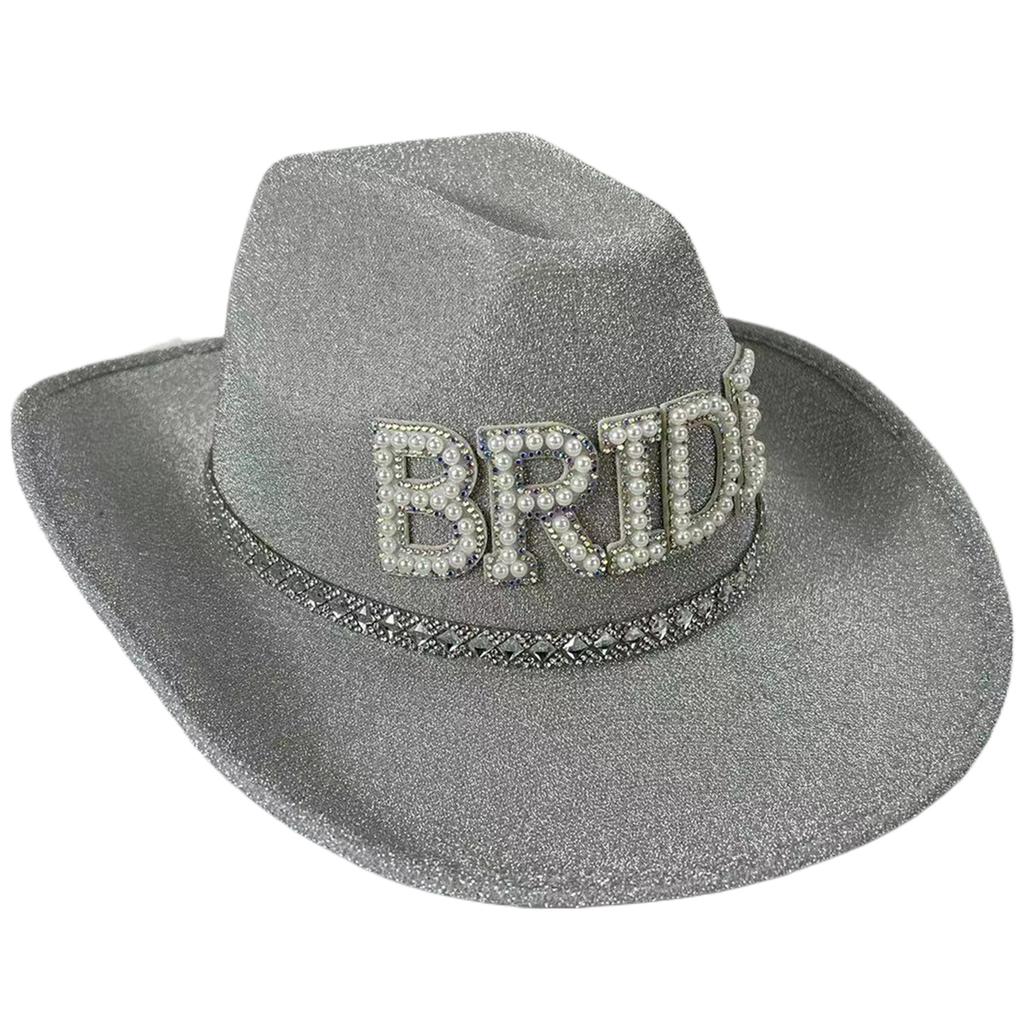 Bride Glitter Hat with Hand Beading Blingbling Crystal Cowgirl Hat Beaded Heavy Cowgirl Hat for Bachelorette Party