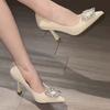 Off-white bridal wedding shoes pointed high heels women's 2026 spring and summer French fashion temperament stiletto shoes