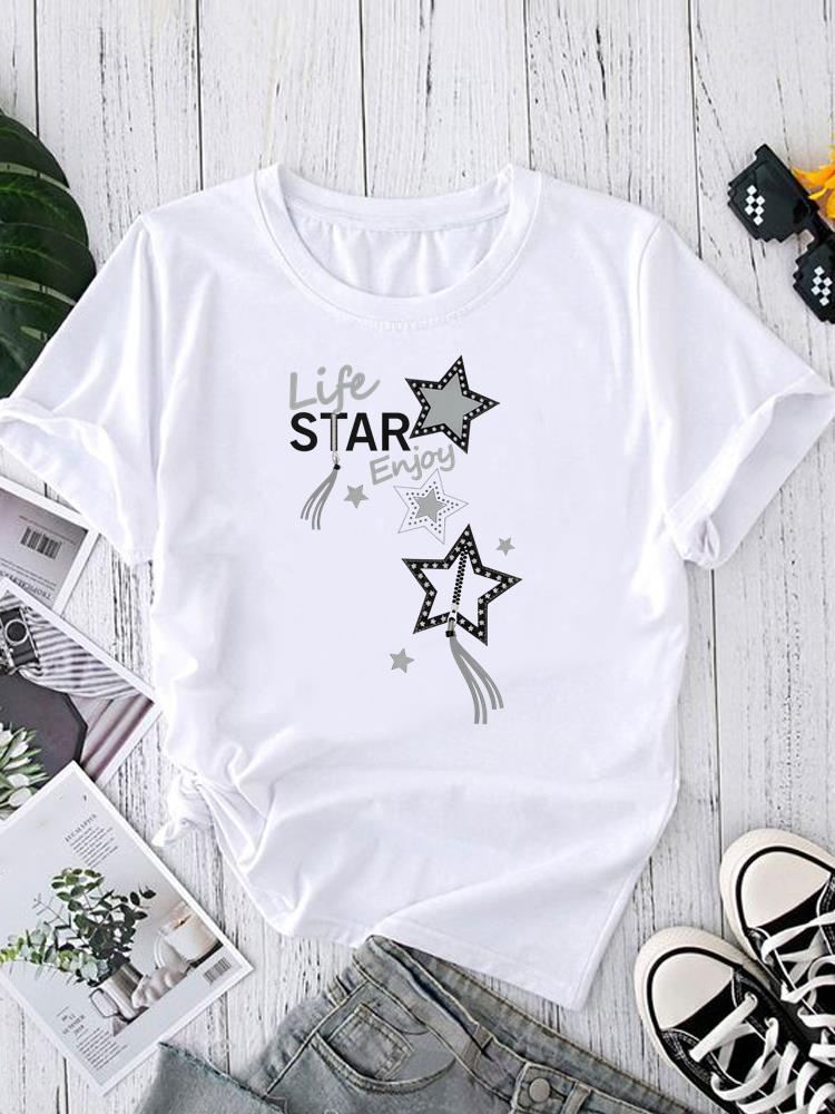 (Asian Size) Graphic Tee T-shirts Female love heart style Casual Short Sleeve O-neck Fashion Print Women's Top T Clothing