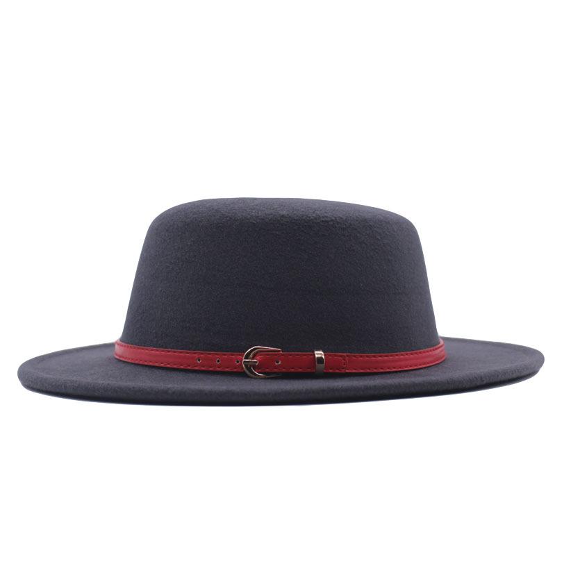 Hat Women's Woolen Top Hat Autumn and Winter Solid Color Retro Gentleman British Style Flat Top Belt Accessories Felt Hat