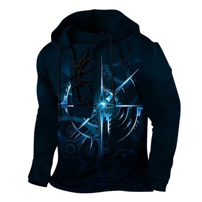 Men's Cyber Compass Graphic Hoodie Lace-Up Front Long Sleeve Pullover Sweatshirt