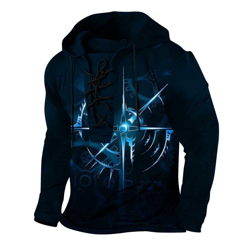 Мужская толстовка с графическим принтом «Кибер-компас» на шнуровке, с длинным рукавом, пуловер M