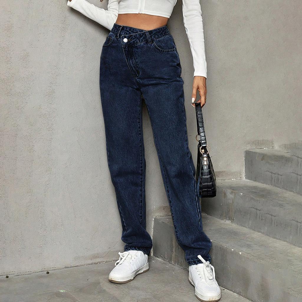 Women's Solid Color Thin Casual High Waist Loose Jeans Pants