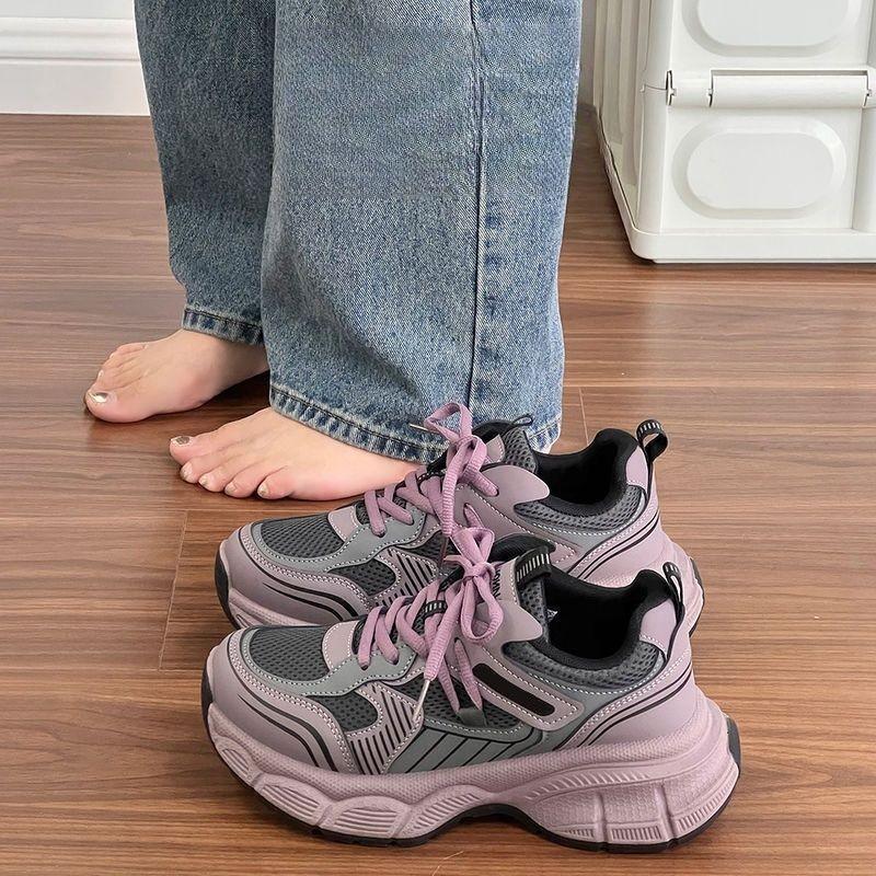 Popular raspberry purple dad shoes girl 2025 new ins versatile student school season platform sports and leisure shoes