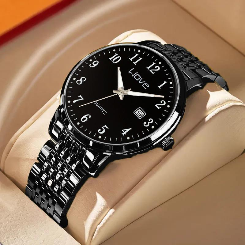 Men's Watch Light Luxury Simple Digital Korean Edition Trendy Steel Belt Waterproof Male Fashion Quartz Clock Watches