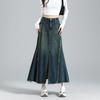 Urban Retro Distressed Denim Mermaid Midi Skirt