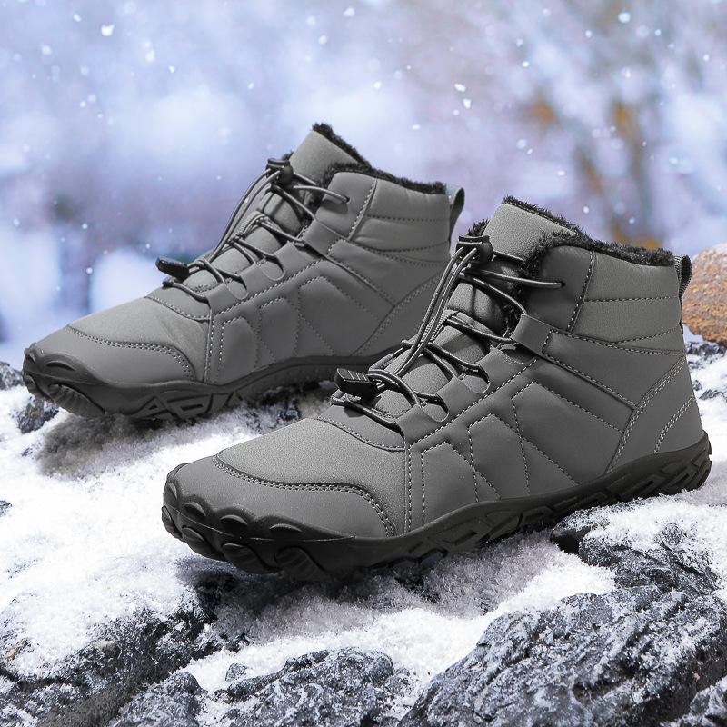 New Men's Snow Boots Bare Foot Plus Pile Thickened Single Shoes Waterproof Non-slip Cotton Boots M1037