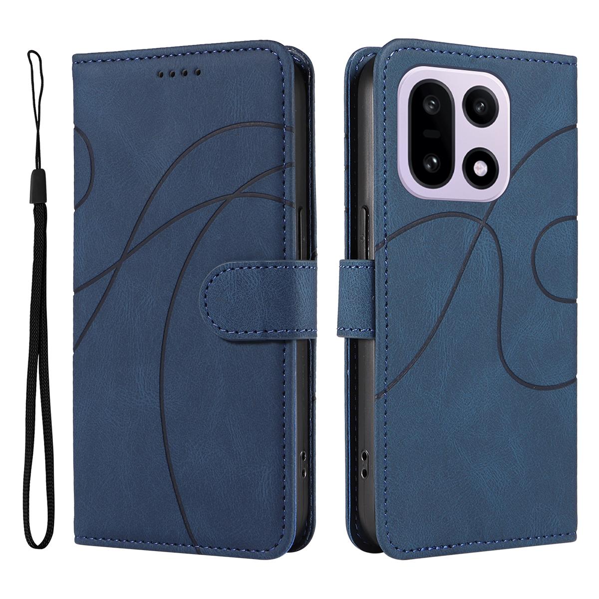 

For OnePlus 15 5G Wallet Case Leather Phone Cover Stand with Curved Line Design