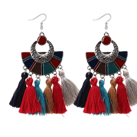 

Этнические женские веерные формы, красочные кисточки, висячие серьги-крючки, ювелирные изделия, подарок разноцветный