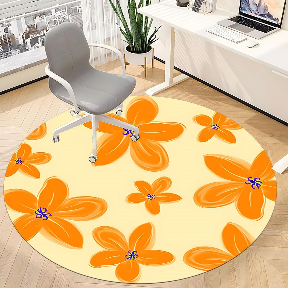 1PC Orange Blossom Design Chair Carpet for Office, Indoor Non-Slip Washable Carpet, Soft Comfortable Mat For Office Room yy250930317