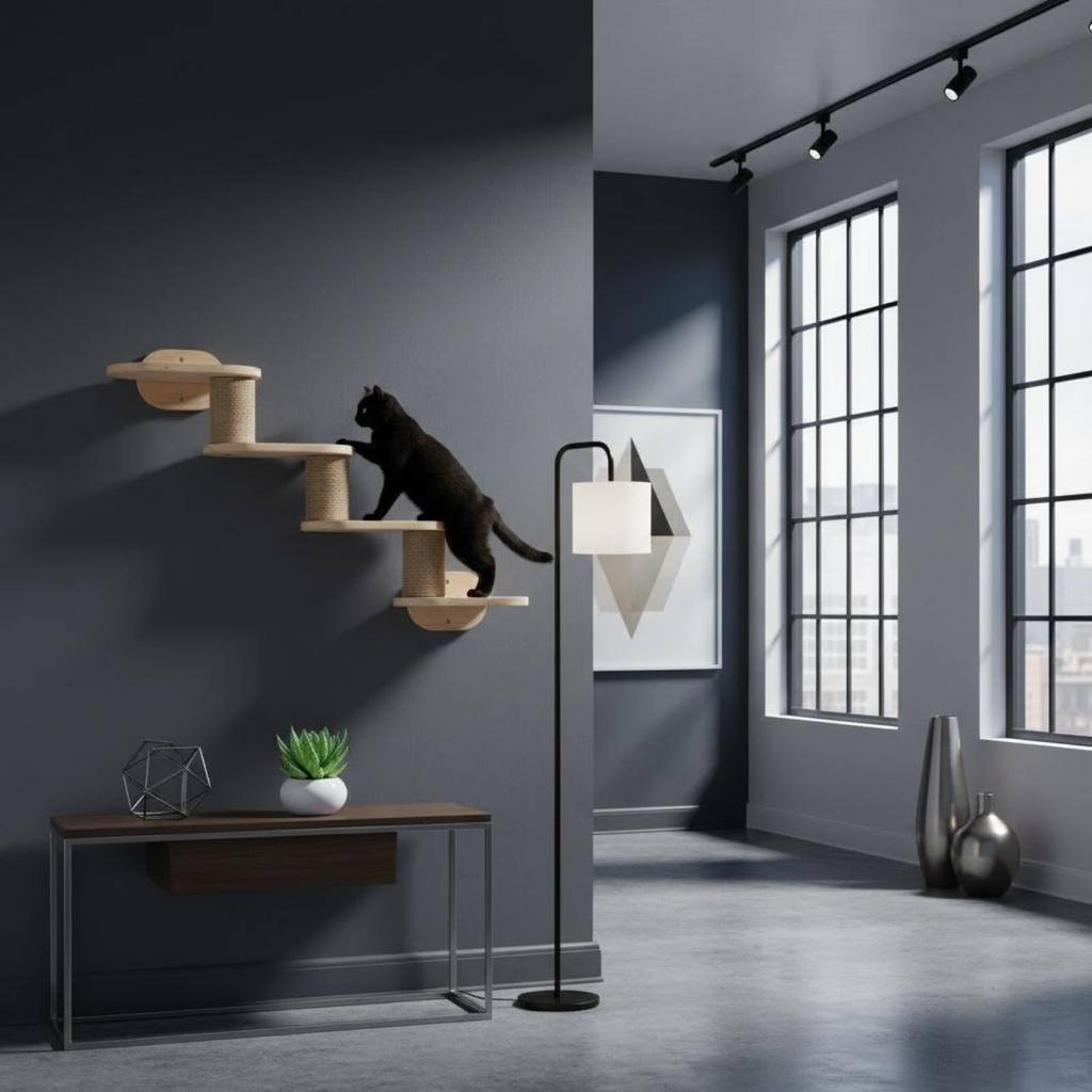 Sisal Rope Cat Stairs Solid Wood Wooden Wall Perch Multi