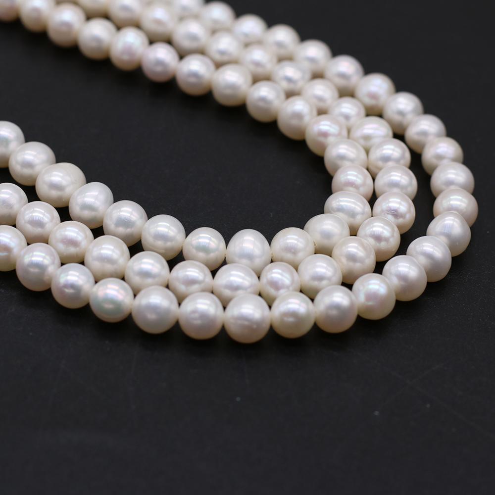 1String, White Near Round Pearl 6.5-7mm, Fashion Women Natural Freshwater Pearl Beads for Jewelry Making DIY Crafts, Luxury Bulk Gifts 36cm