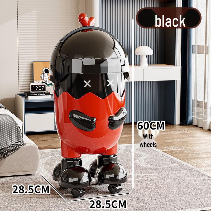 Cartoon Trash Can, Black, Wheel-less, Model 2801