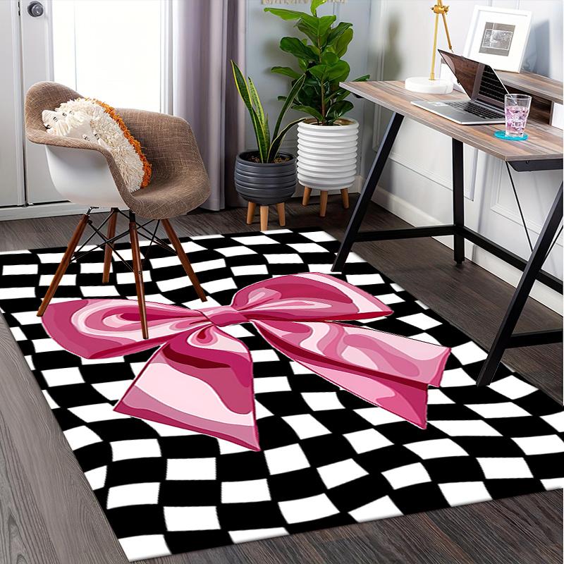 Pink Bow Theme Chair Mat Office Carpet Oversized Rug for Home Decor, Sofa Carpet, Desk Chair Mat, Gift Idea for Office and Living Room