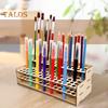 Wooden Paint Brush Holder 75 Holes Desk Stand Pen Storage Organizer Large Capacity 2 Tier Art Tools Compartment Display Rack for Table Wall