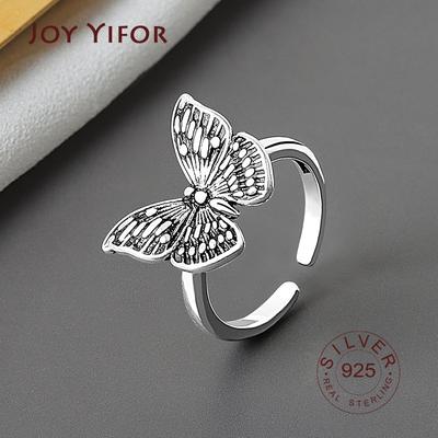 Real 925 Sterling Silver Geometric Butterfly Shape Adjustable Ring Minimalist Fine Jewelry For Women Party Gift