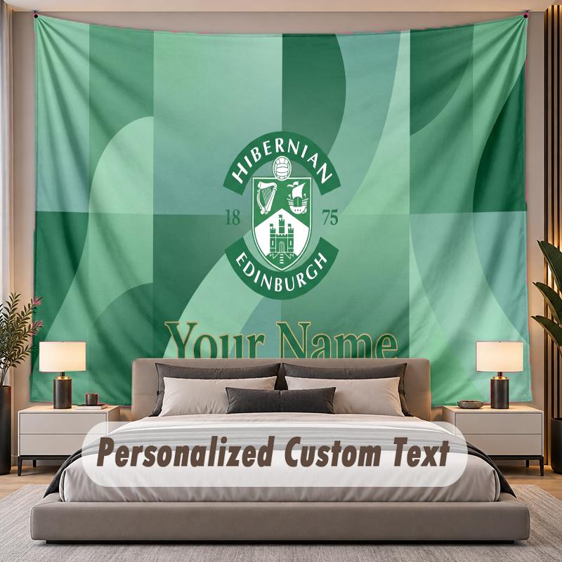 Custom Name Text Tapestry Hibernian FC Personalized Polyester Wall Tapestry For Bedroom And Room