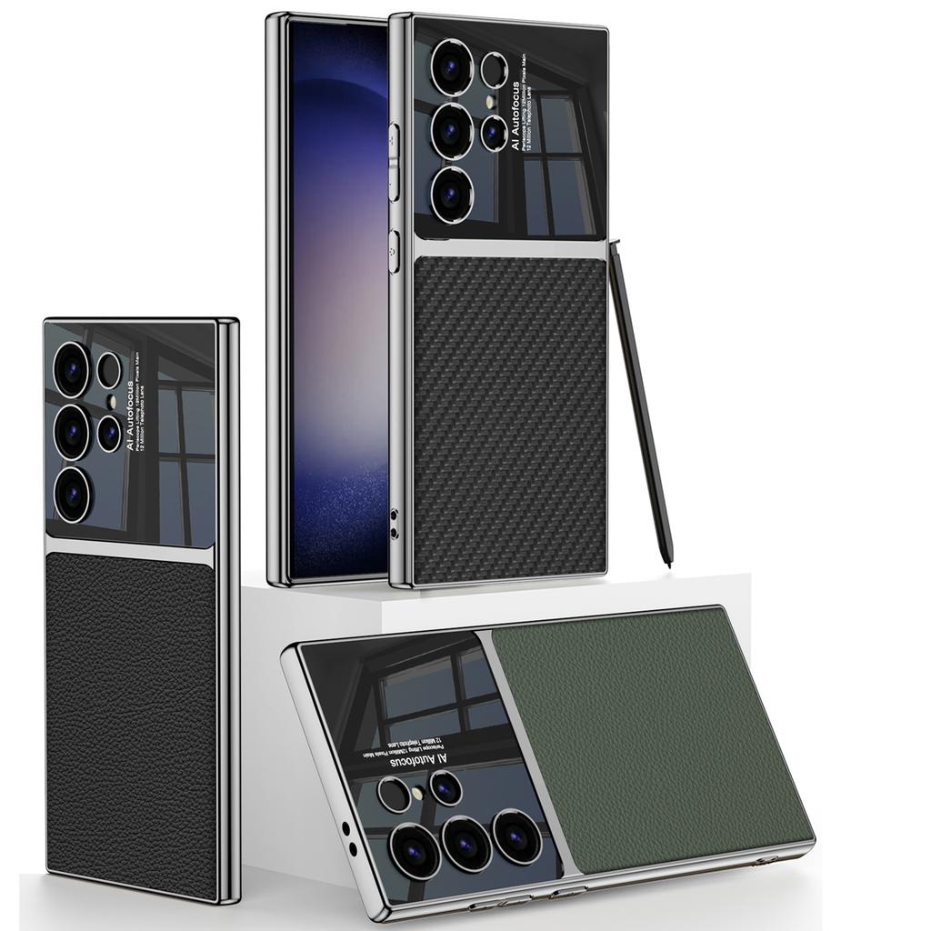 Samsung S24 Mobile Phone Case S24u Leather Case S24ultra Electroplating Plain Leather Mobile Phone Case S24