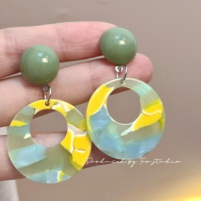 JMXD-Y2K Retro Acetate Acrylic Earrings for Women, Minimalist Circular Drop Dangle Earrings, Vintage Hypoallergenic Lightweight Statement Jewelry Gift