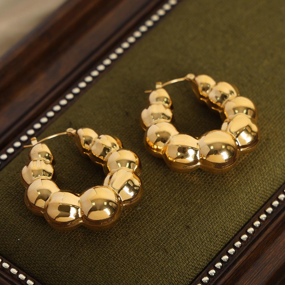 Textured Gold-Plated Titanium Steel U-Shaped Earrings with Steel Ball Design