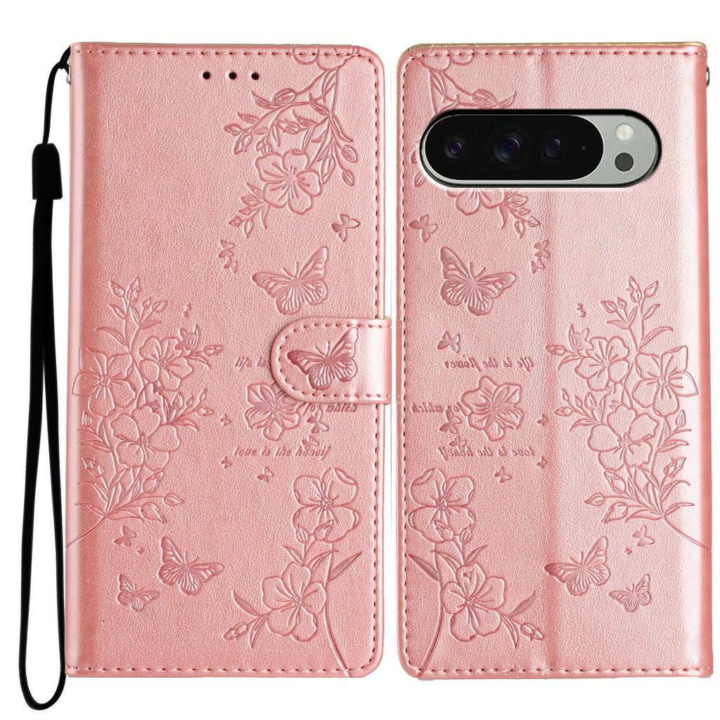 Für Google Pixel 9 Pro/Pixel 9 Brieftaschen-Handyhülle Schmetterling Floral Prägung Leder Klapphülle