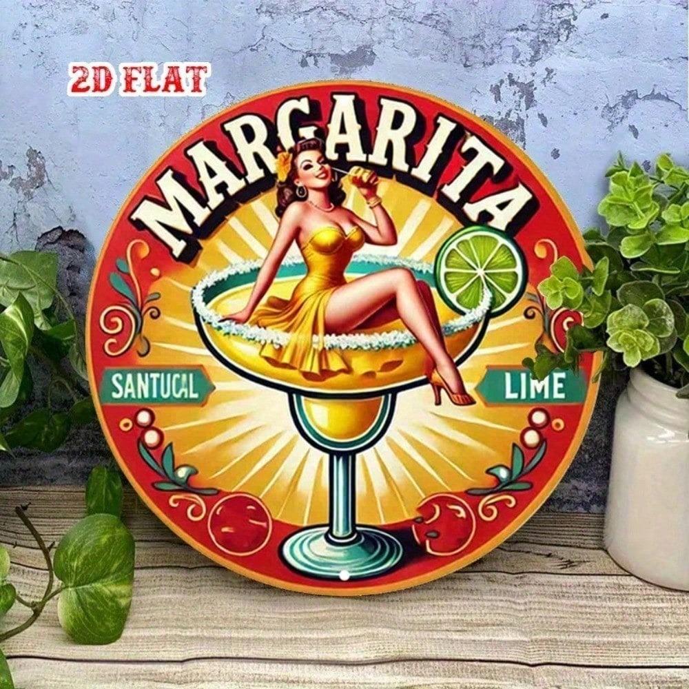 Vintage Retro Round Metal Tin Sign 7.87 Inch Wall Decor for Home Kitchen Bar Garage Margarita Pub Cafe