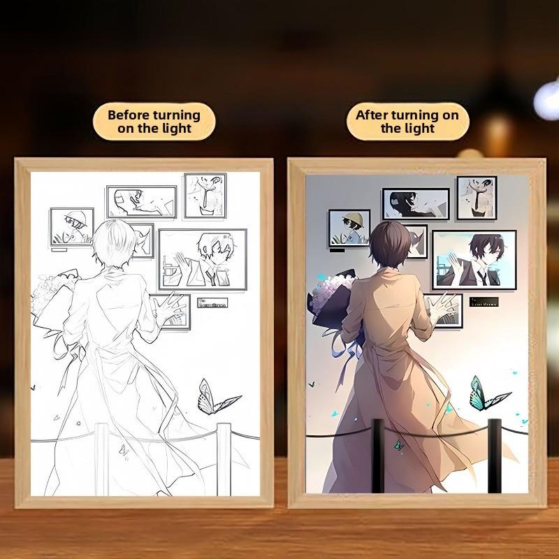 23cm/9.06in Bungo Stray Dogs Light Painting 3D Anime Led Night Lamp Peripherals Cartoon Crafts Table Display Birthday Decoration