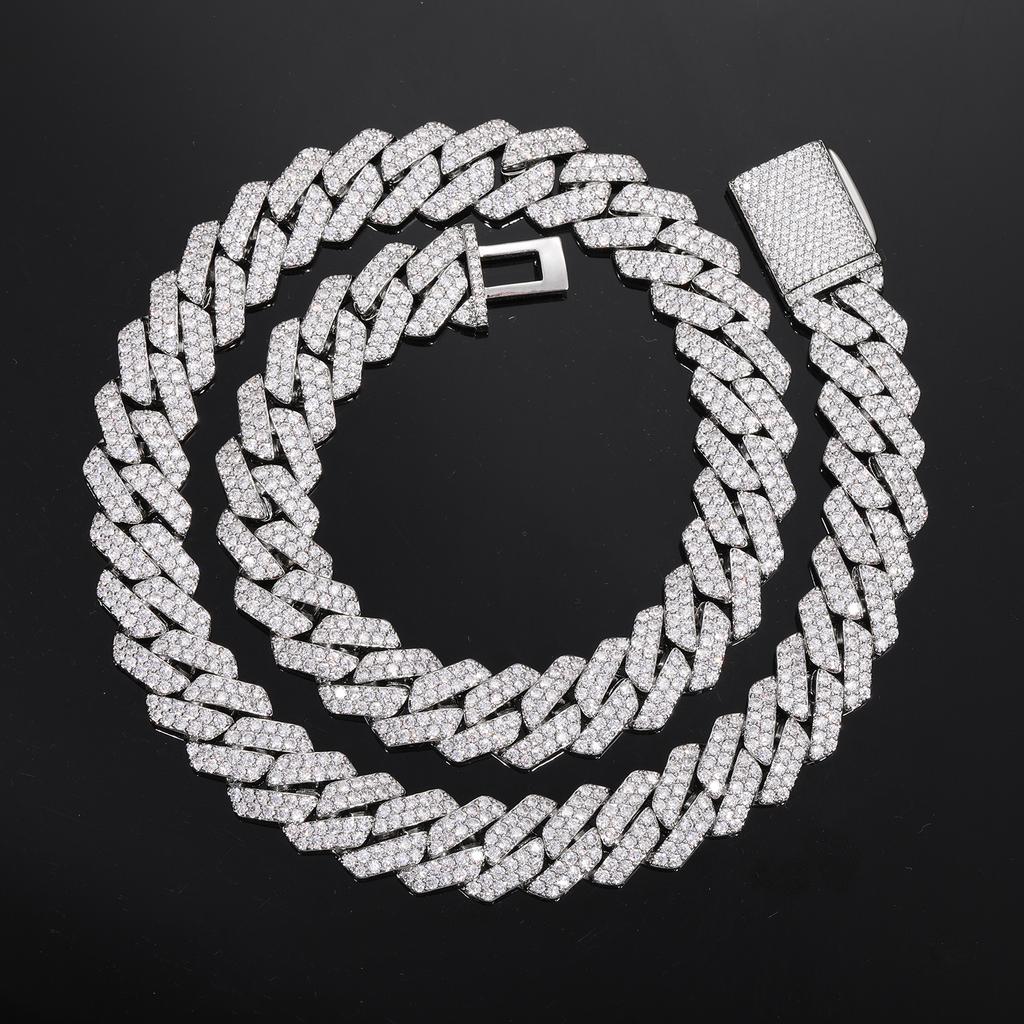 14Mm Rhombus Slightly Inlaid Zircon Fashion Trend Double Row Necklace Men's Bracelet Jewelry Wear Accessories
