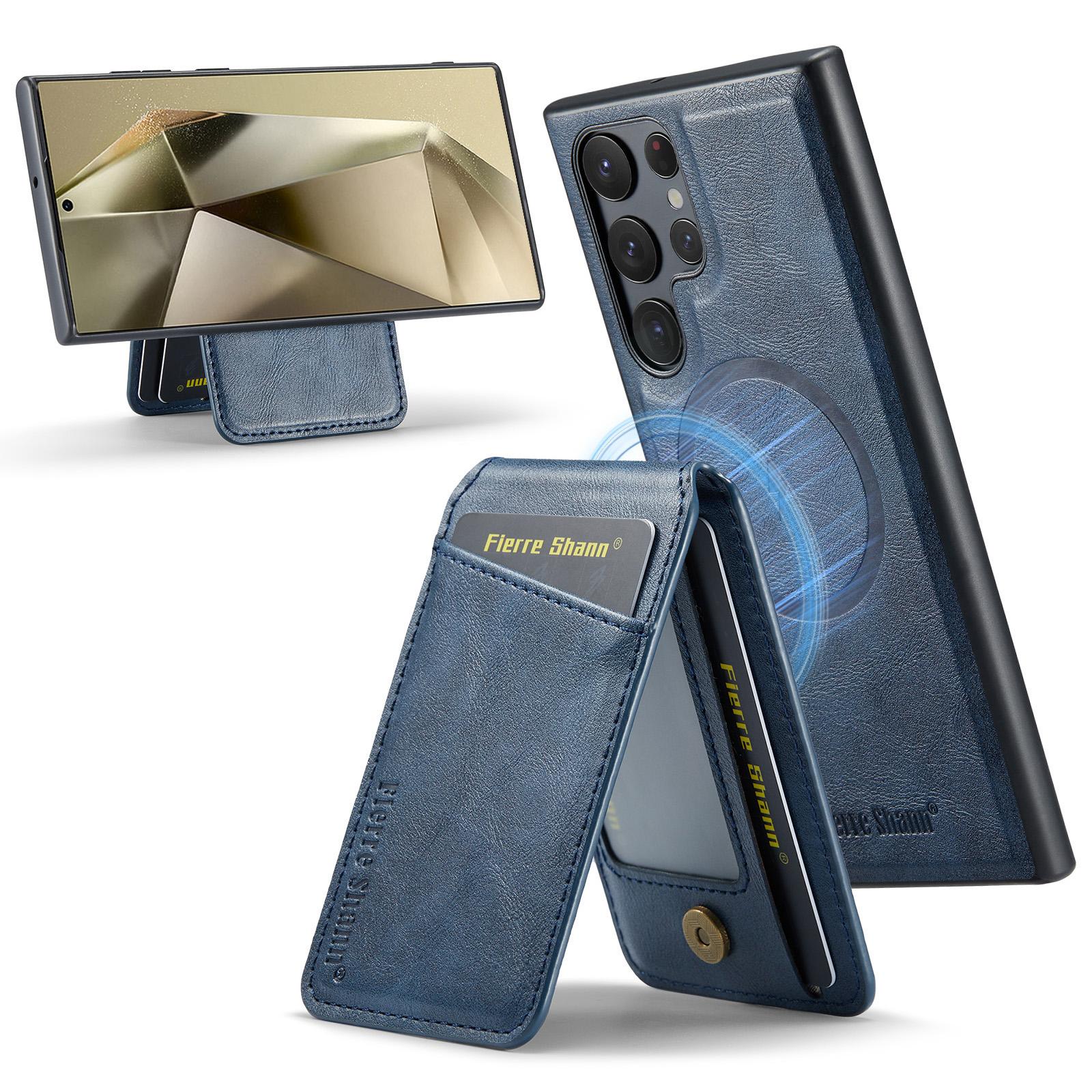 

025 Style For Samsung Galaxy S24 Ultra Case Leather+TPU Card Slots Phone Cover Blue