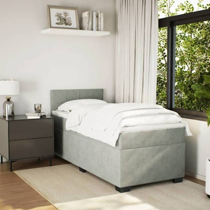 Maison Exclusive - Bed Slatted Base and Mattress Light Grey 90x190 Cm Velvet