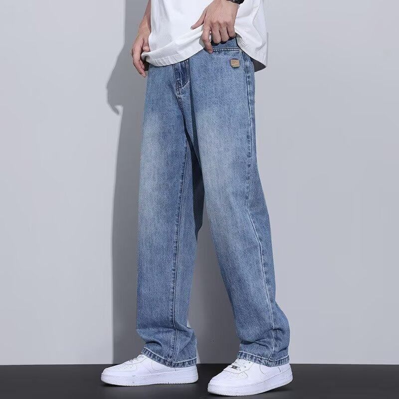 Dongjie [No Logo] American Retro Trendy Brand Men's Washed Jeans, Autumn Loose Straight Casual Pants