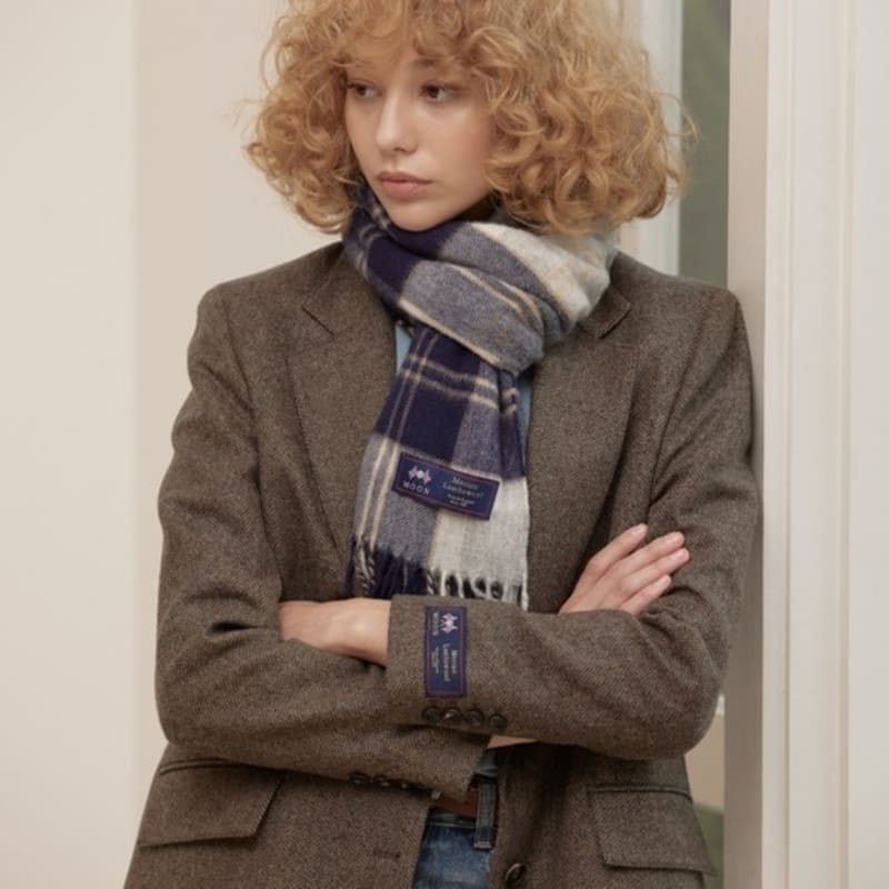 ABRAHAM MOON Merino Wool Shawl Muffler 50cm - Semi-Green Silver