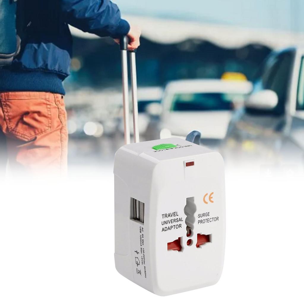 Universal Travel Adapter 1500W 2 USB Port Children Safe Multifunctional International Plug Adapter